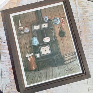 Vtg 1982 Wilma B Vincent Dixie Maid Stove Double-Signed Print Farmhouse Cottage